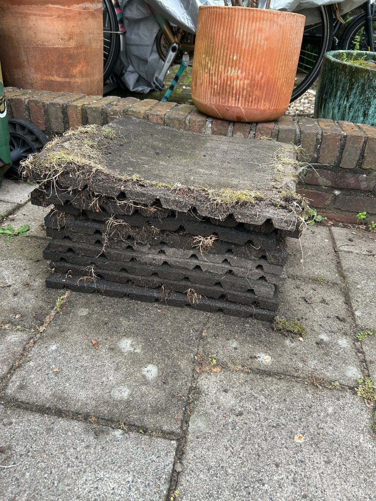 9 rubberen speeltegels, Tuin en Terras, Tegels en Klinkers, Ophalen, Gebruikt, Rubber, Overige typen
