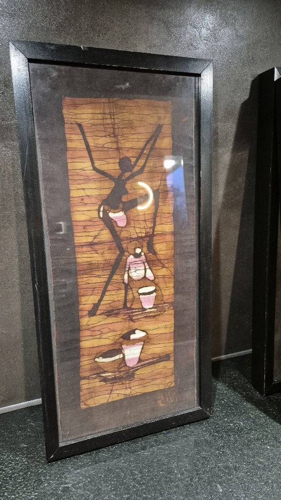 Batik schilderij, ingelijst, Dans. 53x26. 5B14, Antiek en Kunst, Ophalen of Verzenden