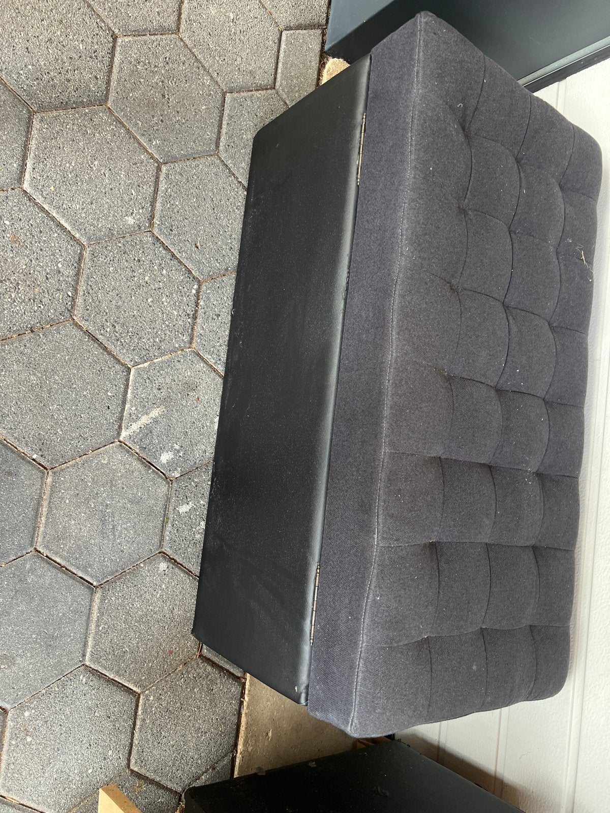 Zwarte stoffen poef met opbergruimte, Ophalen, Gebruikt, 100 tot 125 cm, Stof