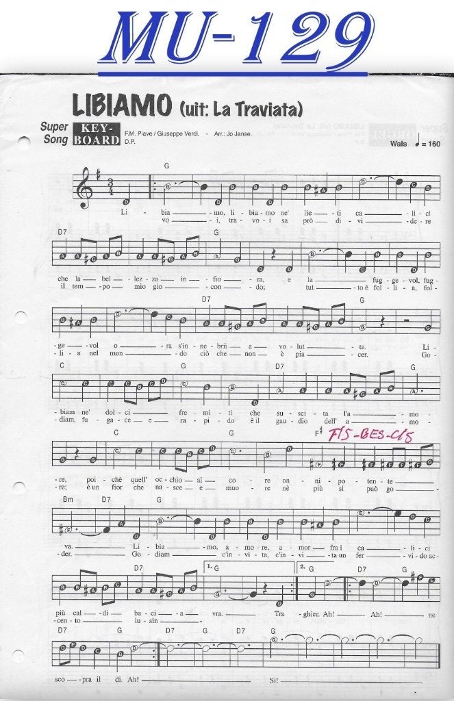 Muz129 Bladmuziek Super song: Libiamo ( uit La Traviata ), Piano, Klassiek, Ophalen of Verzenden, Zo goed als nieuw