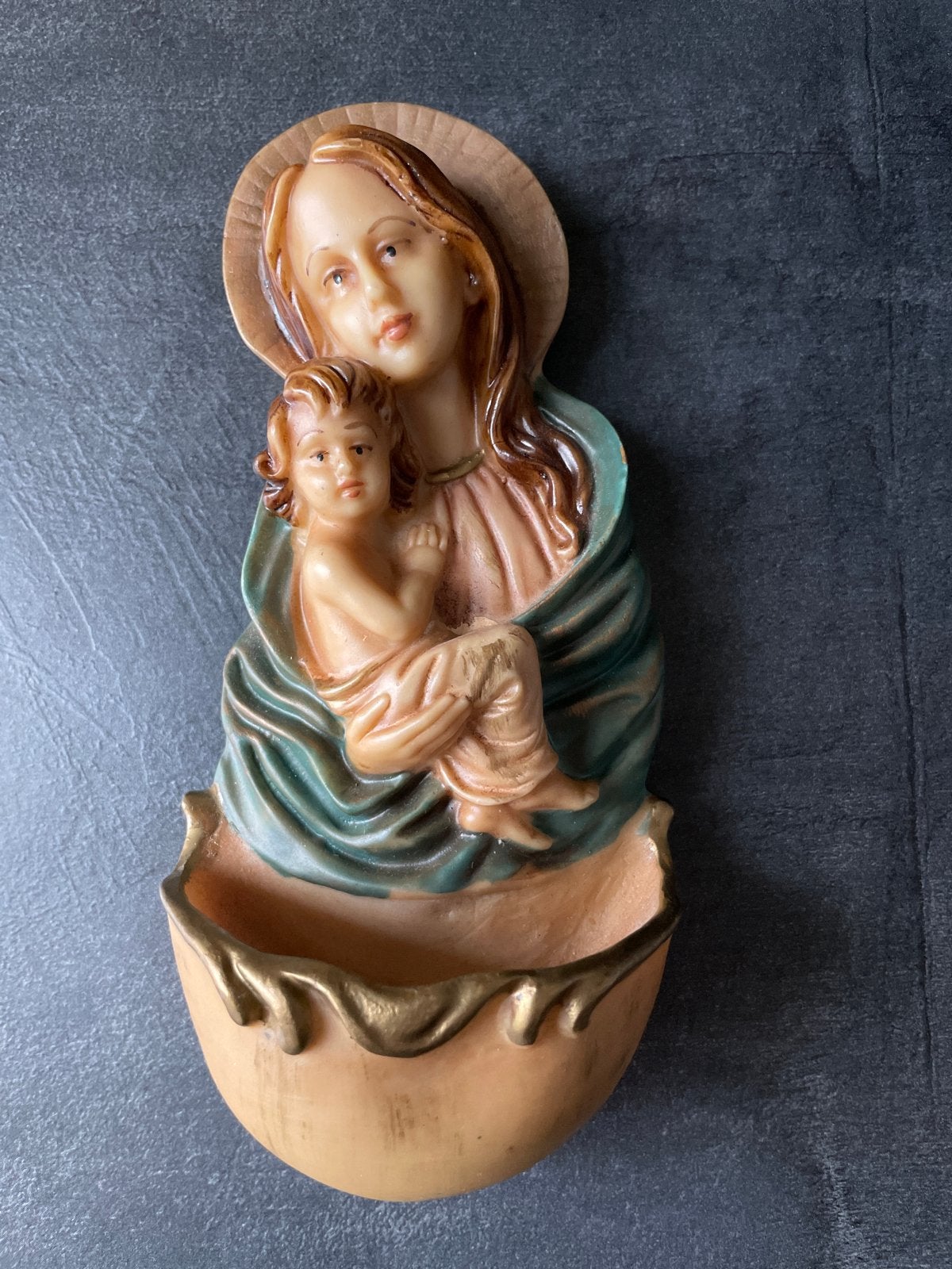 Vintage Mariabeeld met kindje Jezus - Heilig water vaatje, Ophalen of Verzenden