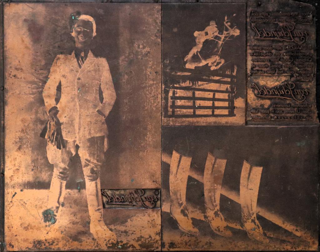 Koperplaat/etsen Van Schijndel rijlaarzen, Antiek en Kunst, Ophalen, Mode, Overige technieken