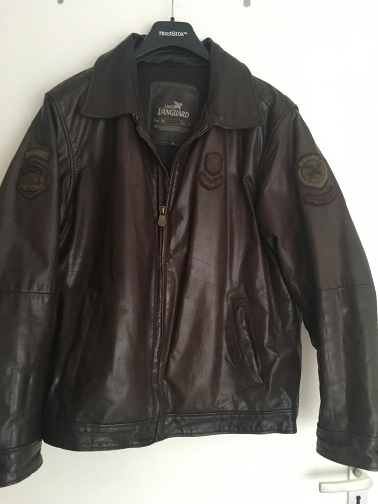 Leren jas vanguard, Ophalen, Zo goed als nieuw, Maat 56/58 (XL), Bruin