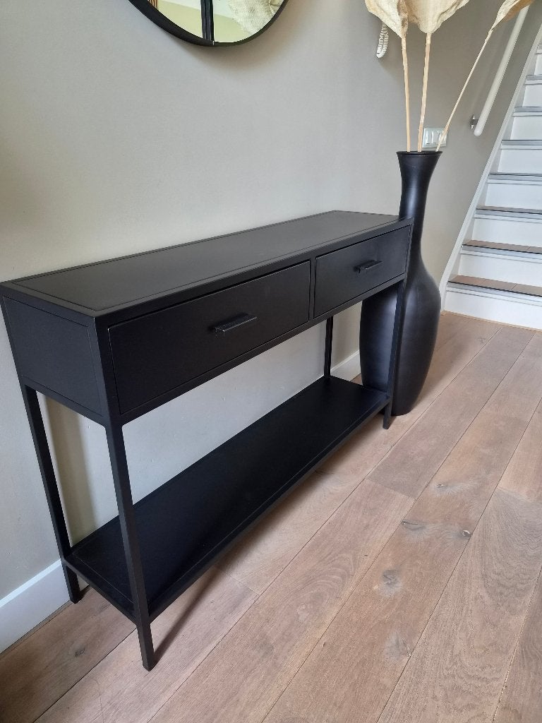 Zwart stalen Sidetable, Huis en Inrichting, Kasten | Dressoirs, Ophalen, 50 tot 100 cm, Zo goed als nieuw, Metaal
