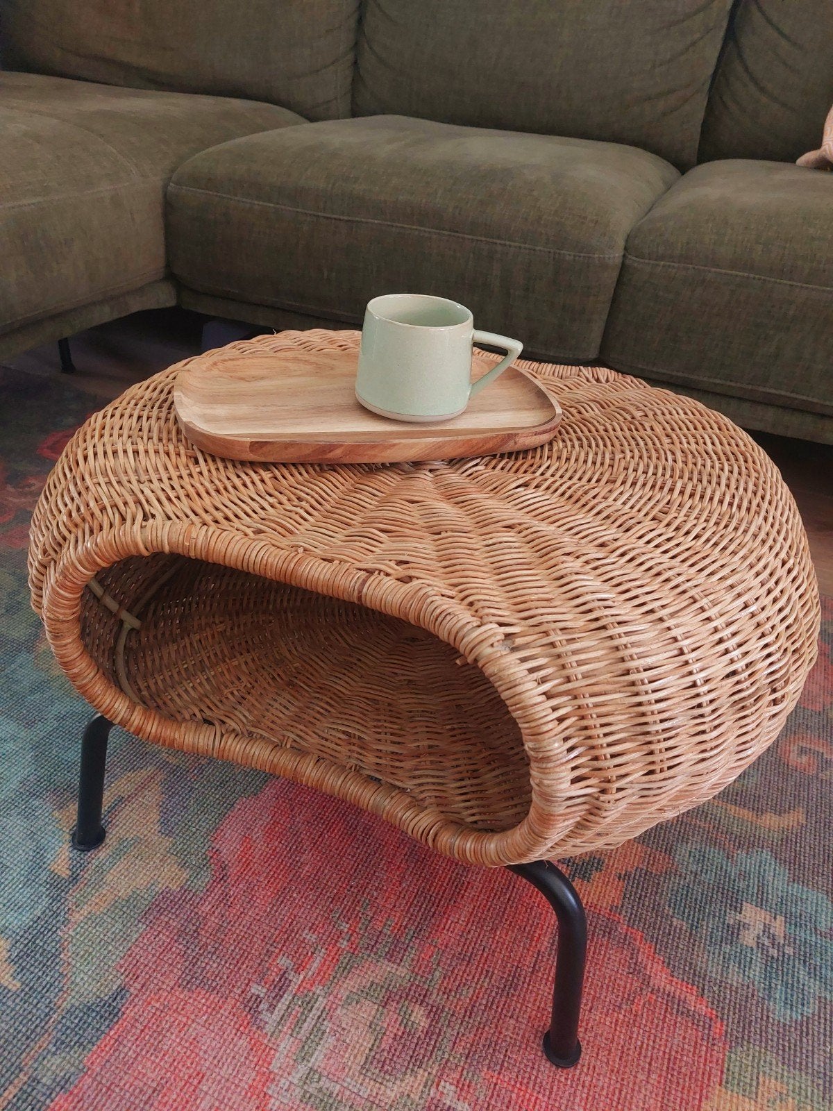 Ikea Gamlehult/ rotan voetenbank met bergruimte, Ophalen, Gebruikt, Ovaal, 50 tot 100 cm