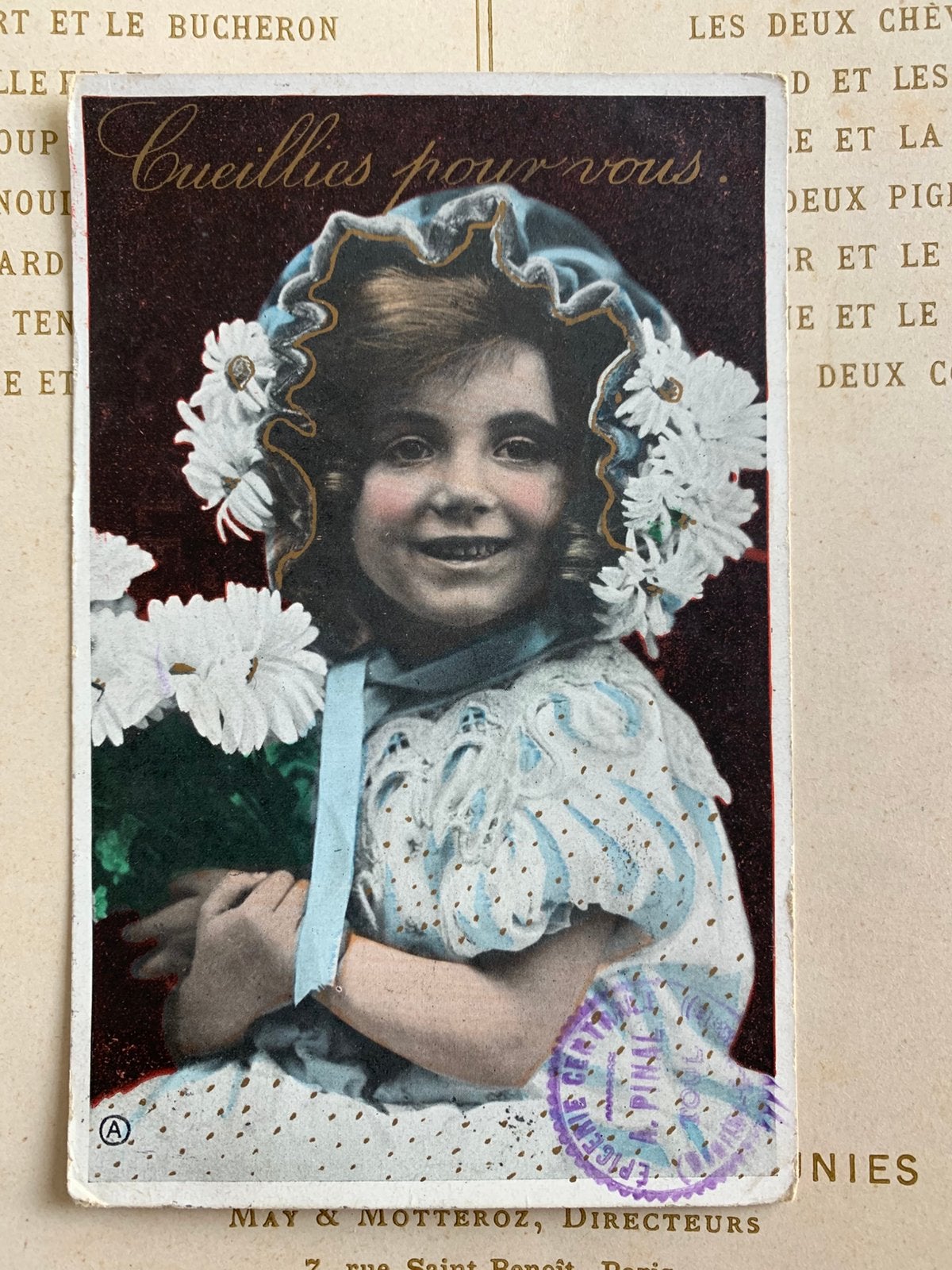Cueilles pour vous - meisje met margrieten, Ophalen of Verzenden, Voor 1920, Gelopen, Kinderen