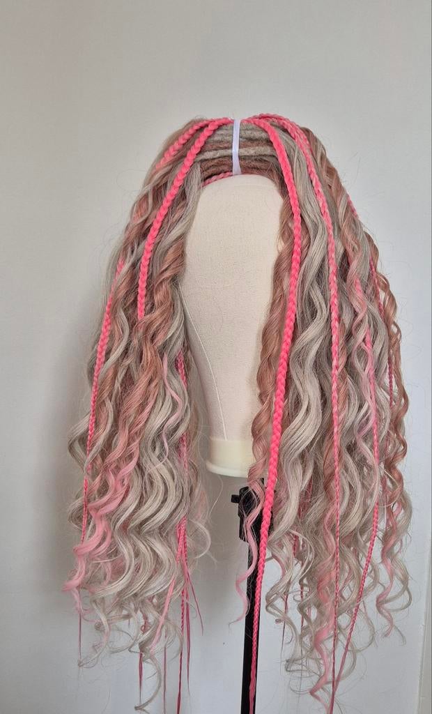 60DE roze en blonde krullen dreadlocks vlechten nieuw locks, Ophalen of Verzenden, Zo goed als nieuw, Pruik of Haarverlenging