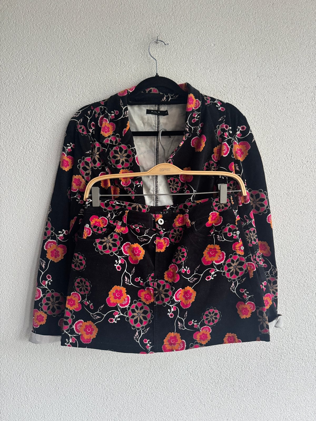 Vintage Y2K tweedelige corduroy set met bloemen print, Vintage, Ophalen of Verzenden, Zo goed als nieuw, Vintage