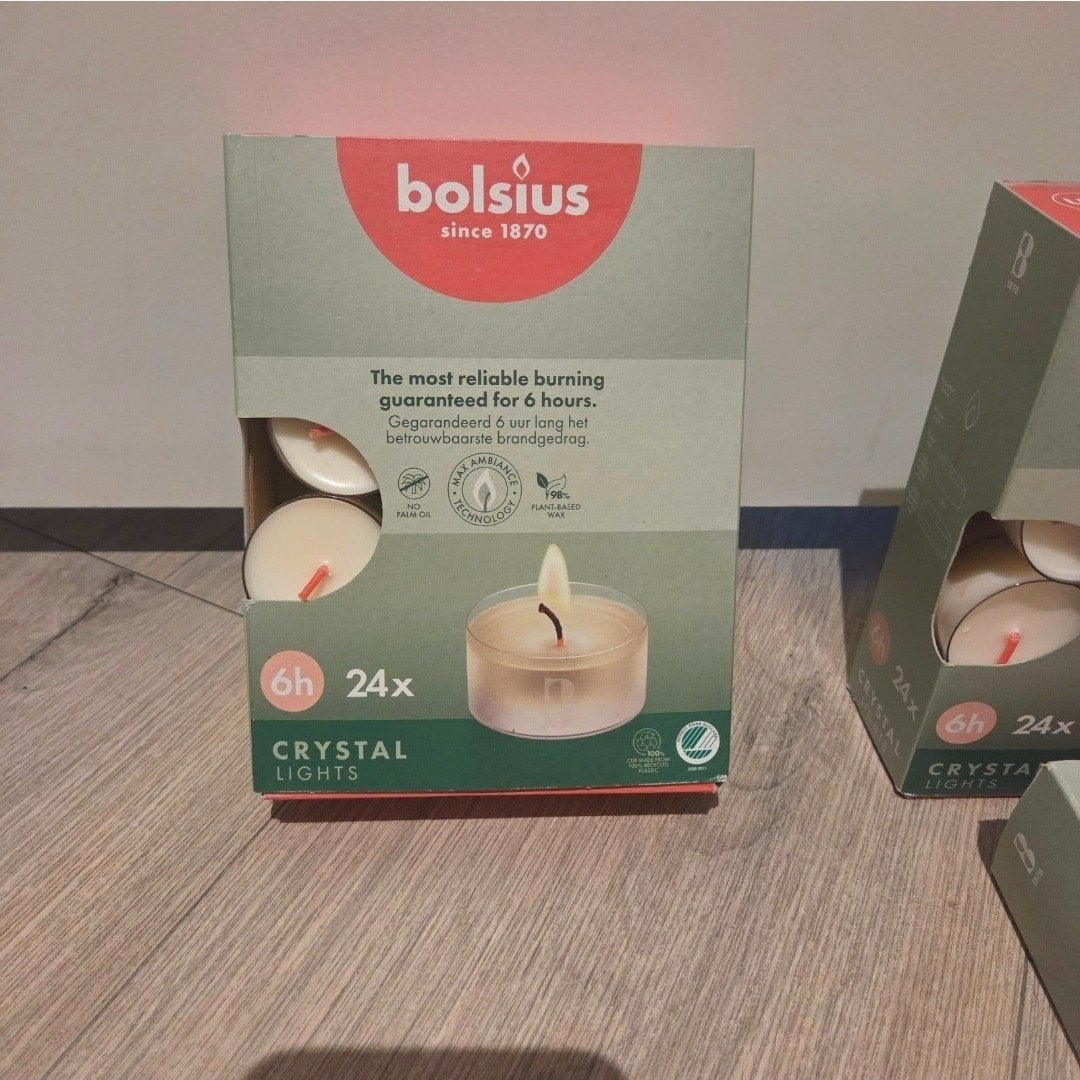Bolsius Crystal Lights waxinelichtjes 6 uur - 5x 24 stuks, Ophalen, Waxinelichthouder, Wit, Overige merken