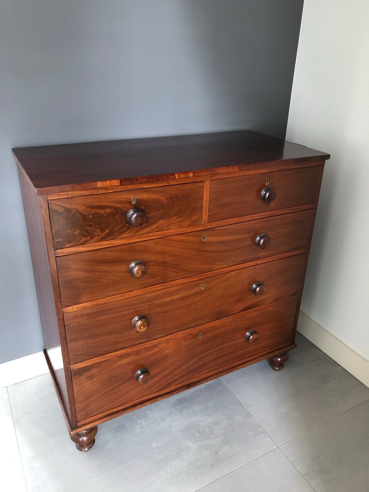 Antieke Mahonie Commode met 5 Laden, Ophalen of Verzenden