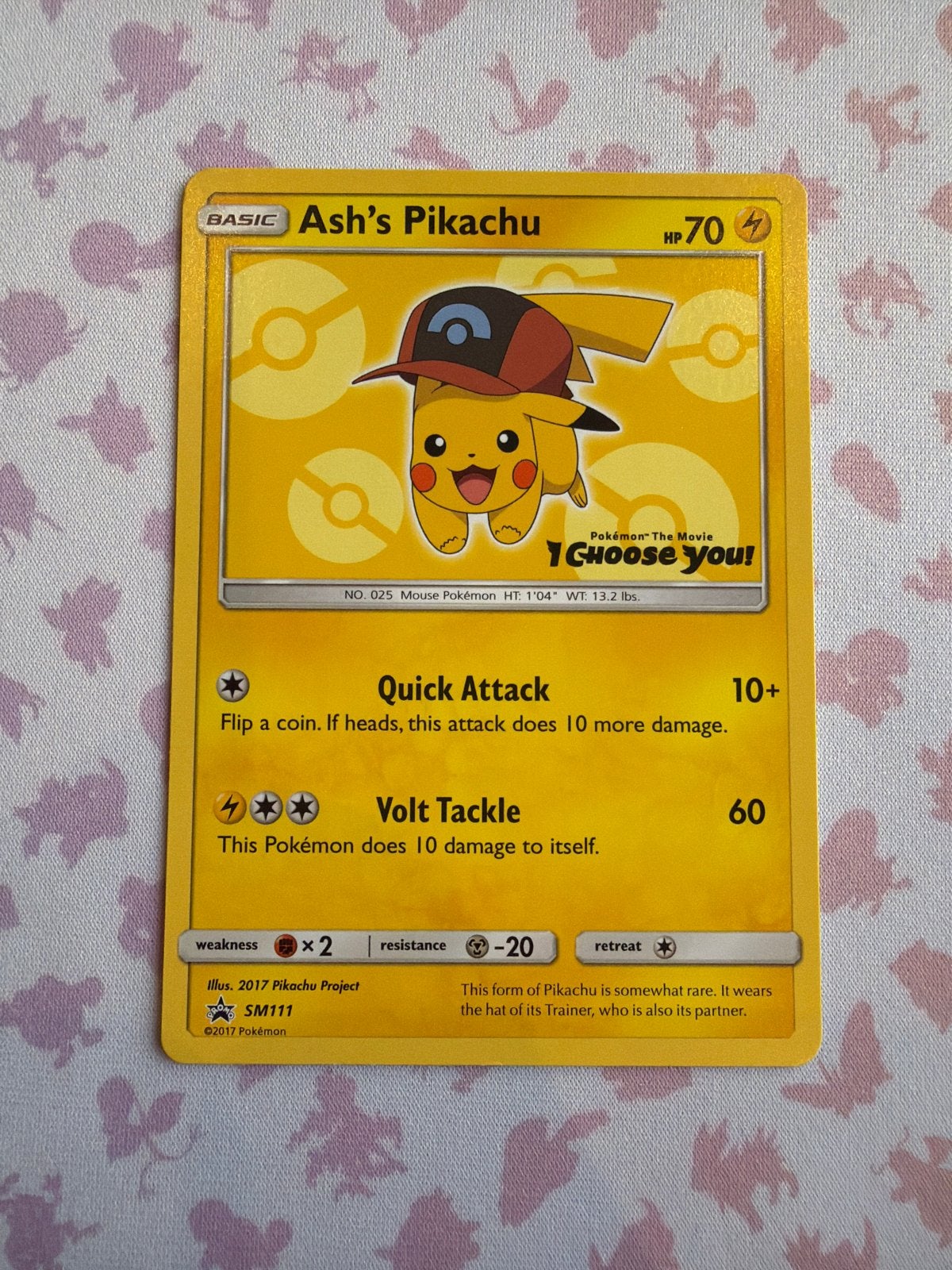 Ash's Pikachu Pokémon Kaart SM111 Promo I Choose You, Ophalen of Verzenden, Zo goed als nieuw, Losse kaart