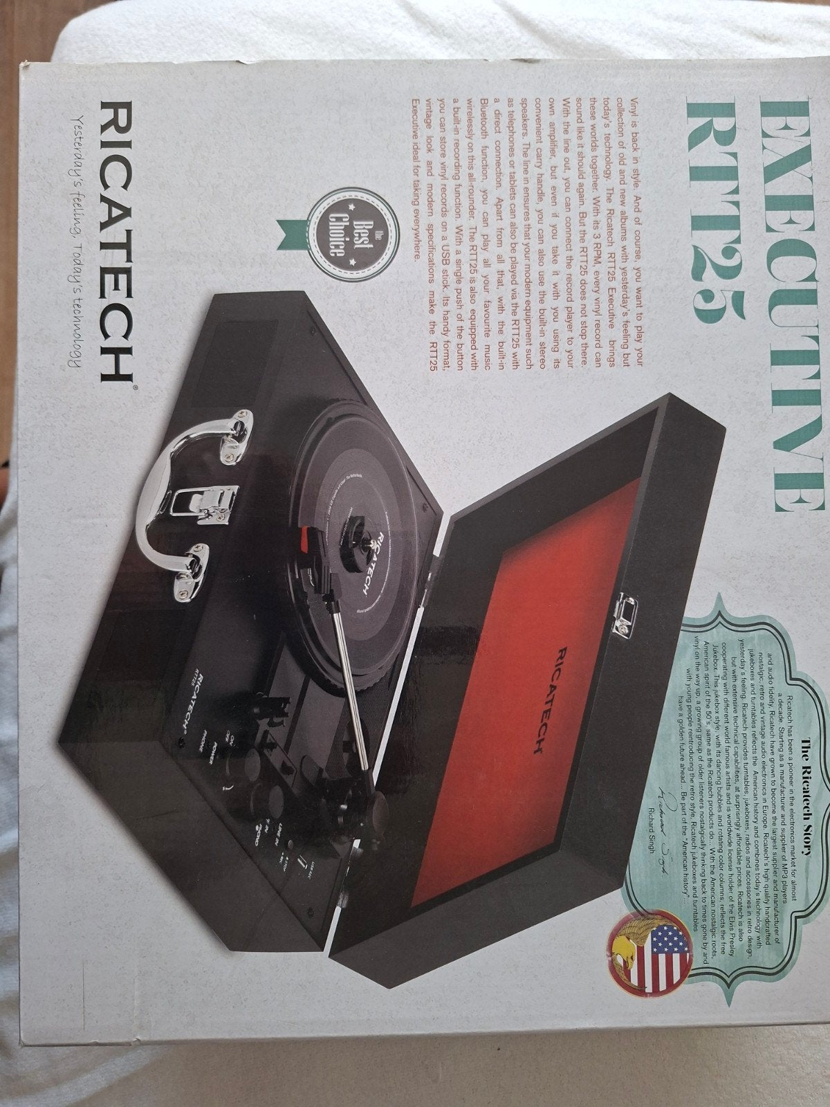 Ricatech RTT125 Executive Platenspeler met USB en Bluetooth, Overige merken, Ophalen of Verzenden, Zo goed als nieuw, Automatisch