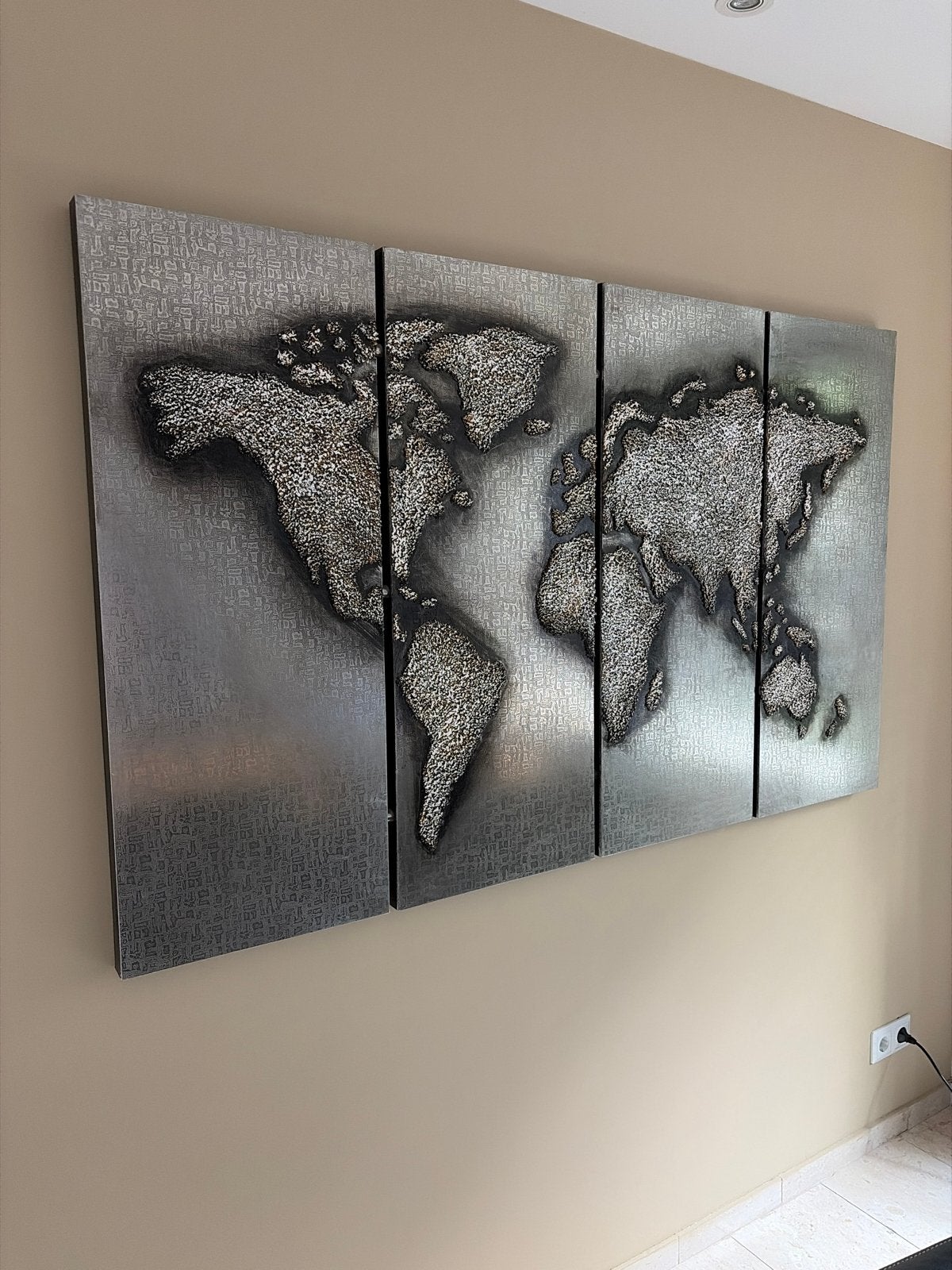 Groot 3D Wereldkaart Wanddecoratie, Huis en Inrichting, Metaal, Ophalen of Verzenden, Zo goed als nieuw, Wandbord of Wandpaneel