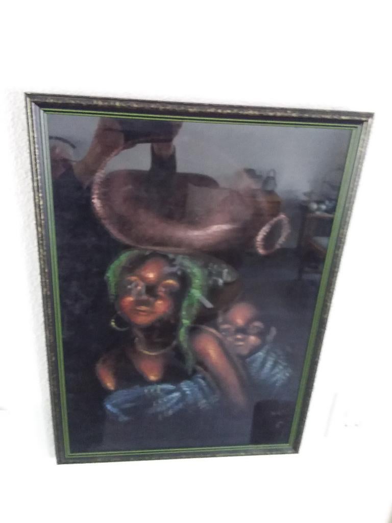 schilderij met donkere vrouw en kindje, Antiek en Kunst, Kunst | Schilderijen | Modern, Ophalen