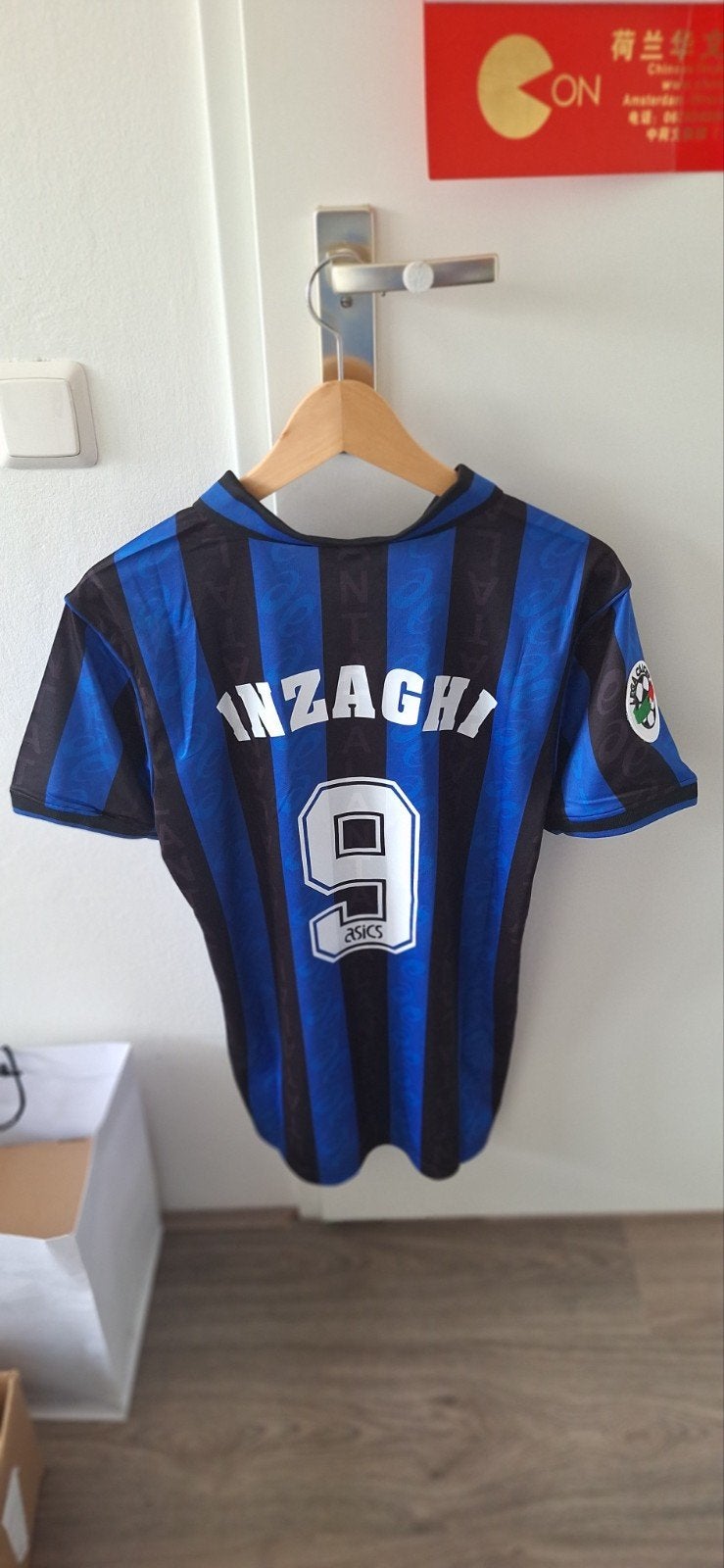 Vintage Atalanta Inzaghi #9 Thuisshirt 1996/97 Maat M, Ophalen of Verzenden, Voetbal, Gedragen, Asics