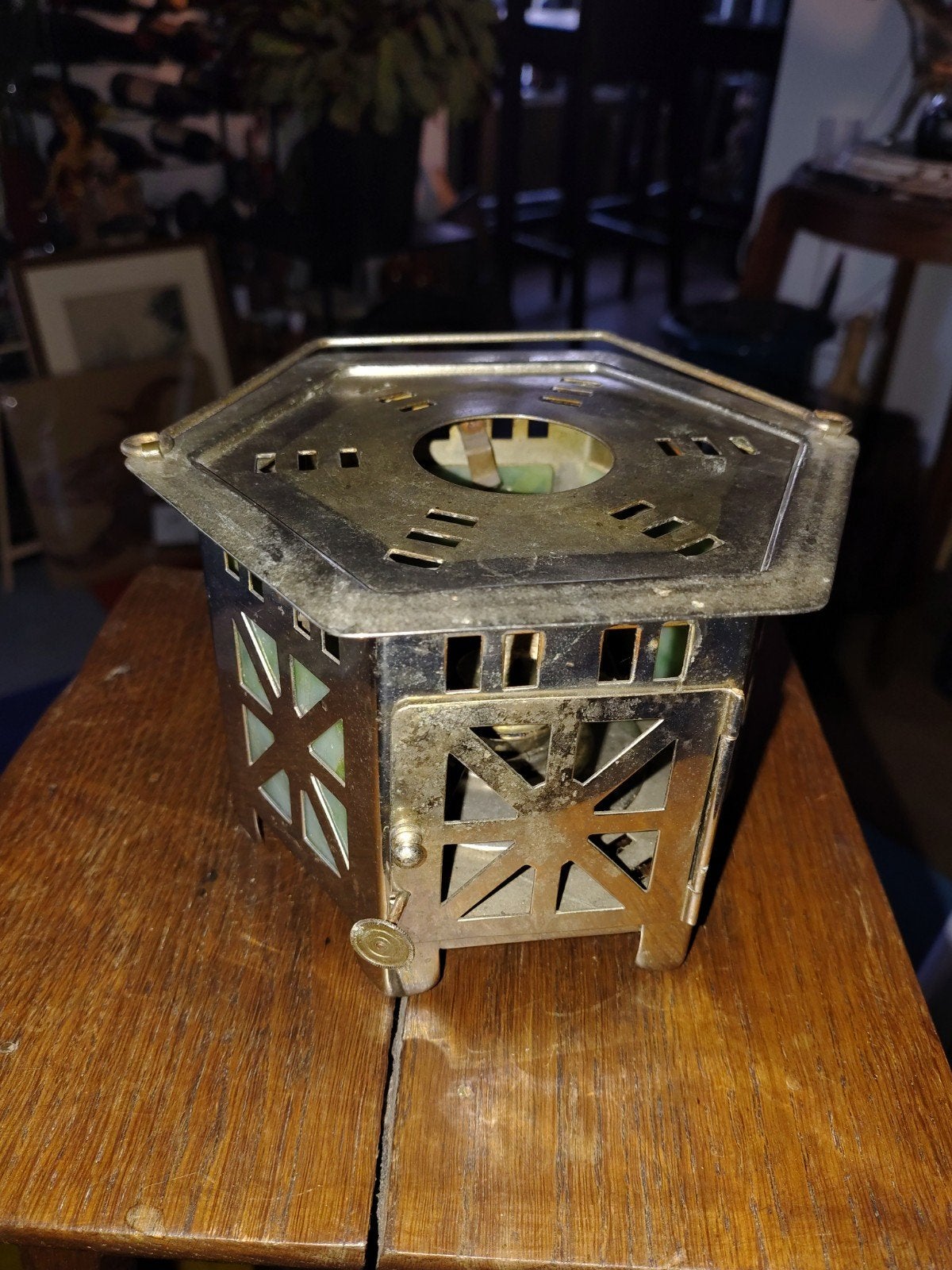 Vintage Art Deco Theelicht / Rechaud met Groen Glas, Ophalen of Verzenden