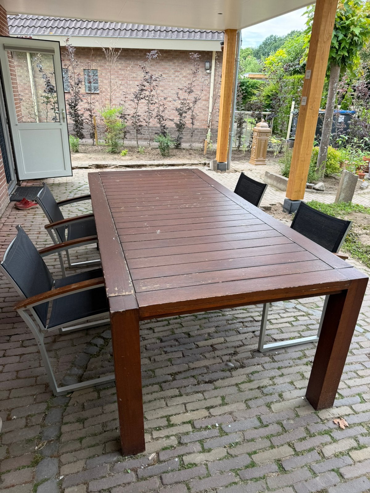 Tuintafel met 4 stoelen, Ophalen, Gebruikt, Hout