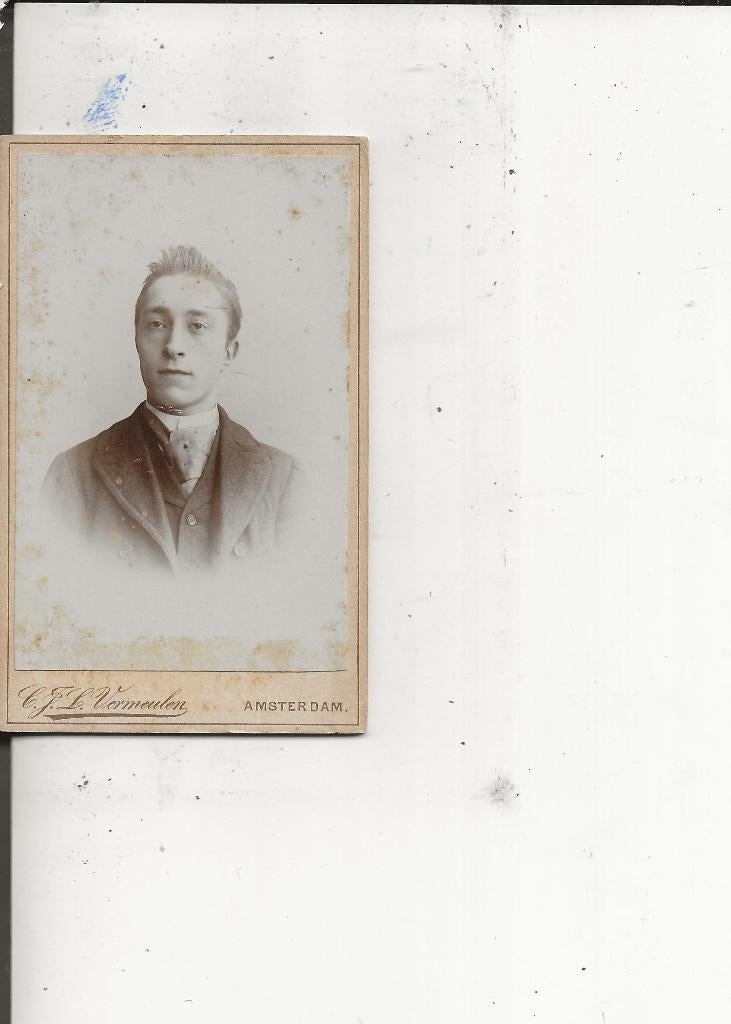 Monster CdV Jonge man met steil haar Amsterdam, Ophalen of Verzenden, Voor 1920, Ongelopen, Zuid-Holland