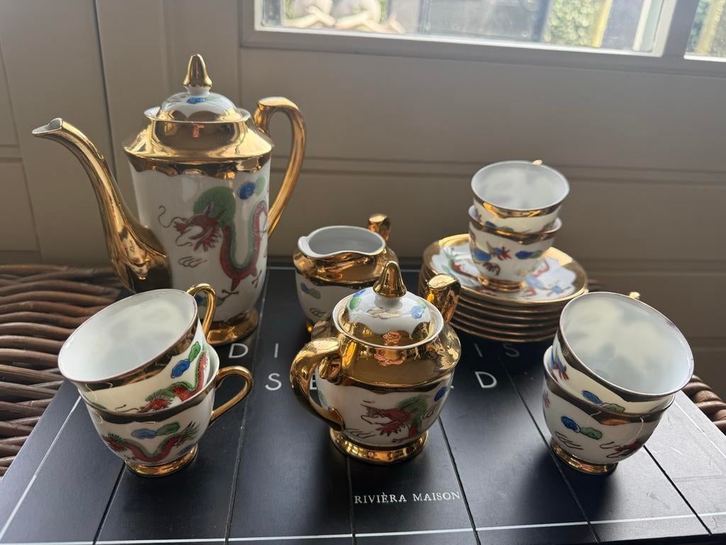 Chinees porseleinen theeservies draak en feniks 15-delig, Antiek en Kunst, Ophalen