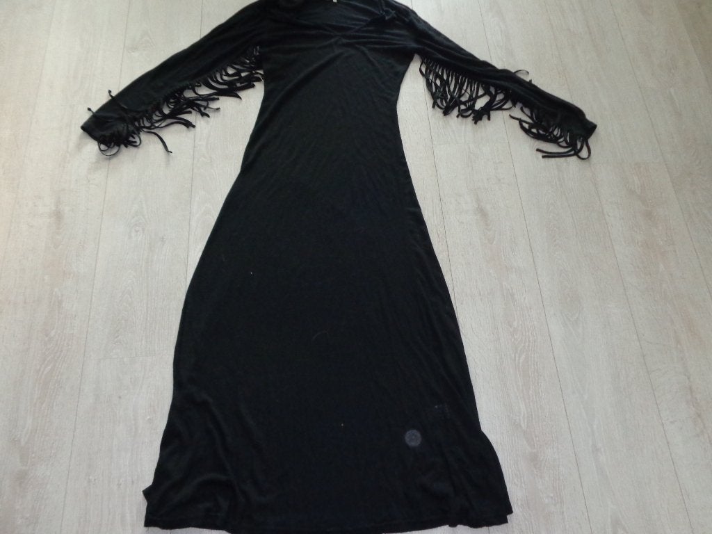 zwarte maxi jurk met frankjers van Reinders, maat M, Maat 38/40 (M), Zwart, Ophalen of Verzenden, Gedragen