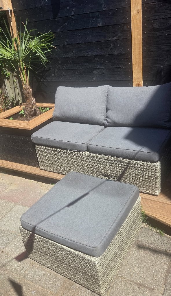 Tuinbankje & poef / tafel, Ophalen, Gebruikt, Rotan