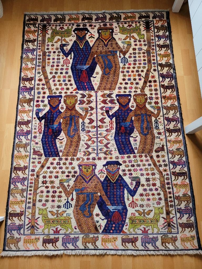 Zeldzaam perzisch beloudj tapijt (Layla-Majnun), 100 tot 150 cm, Perzisch, Ophalen of Verzenden, Zo goed als nieuw