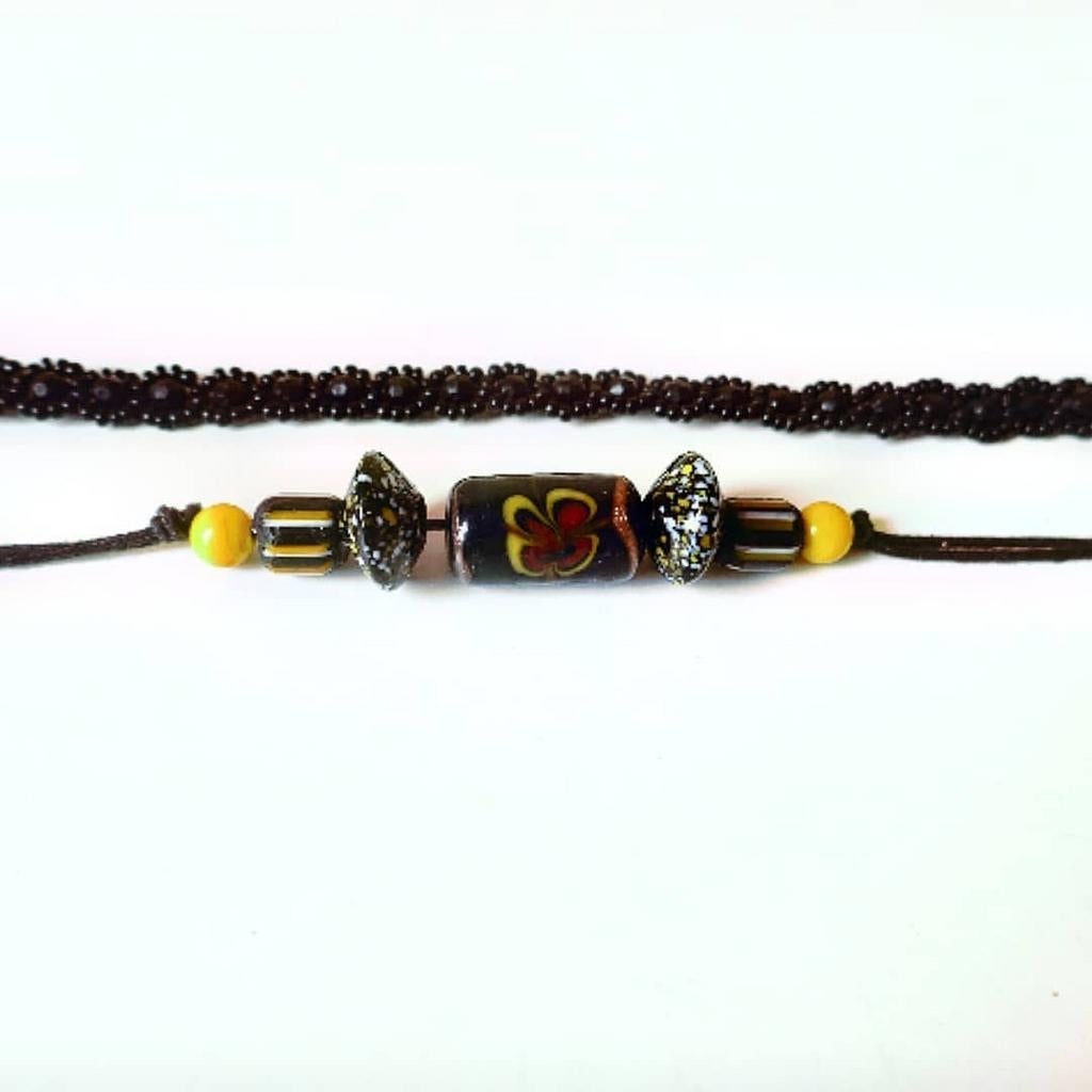 Vintage ketting met glazen kralen, Blauw, Ophalen of Verzenden, Zo goed als nieuw, Overige materialen