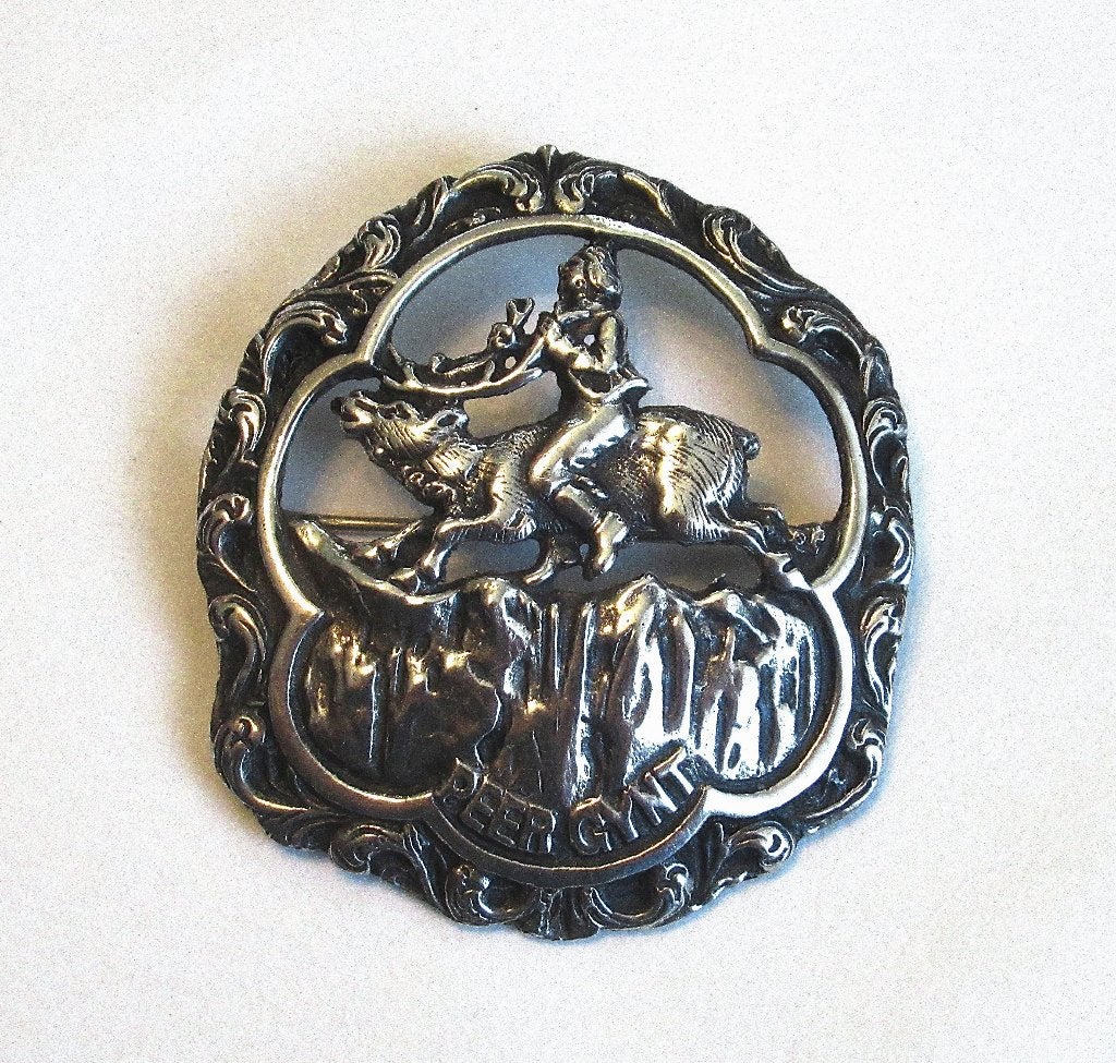 Vintage Peer Gynt Norway sterling zilveren broche uit de '40, Ophalen of Verzenden, Zilver, Broche
