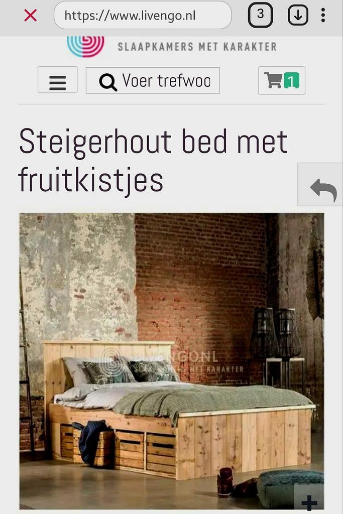 Steigerhouten bed met fruitkistjes - 180x200 cm, Ophalen, Beige, Tweepersoons, Zo goed als nieuw