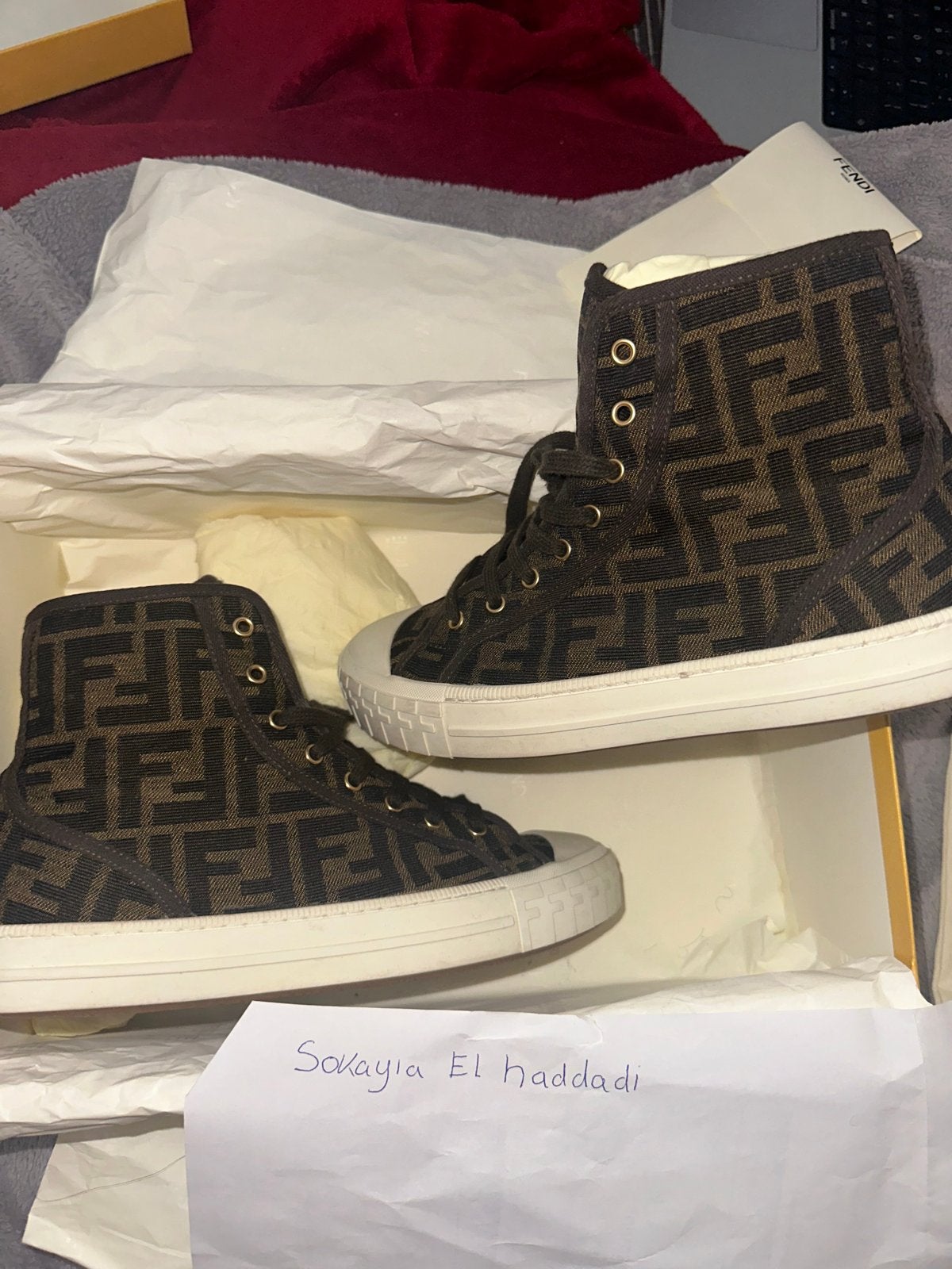 Fendi FF-motief hoge sneakers, Bruin, Ophalen of Verzenden, Sneakers of Gympen, Zo goed als nieuw
