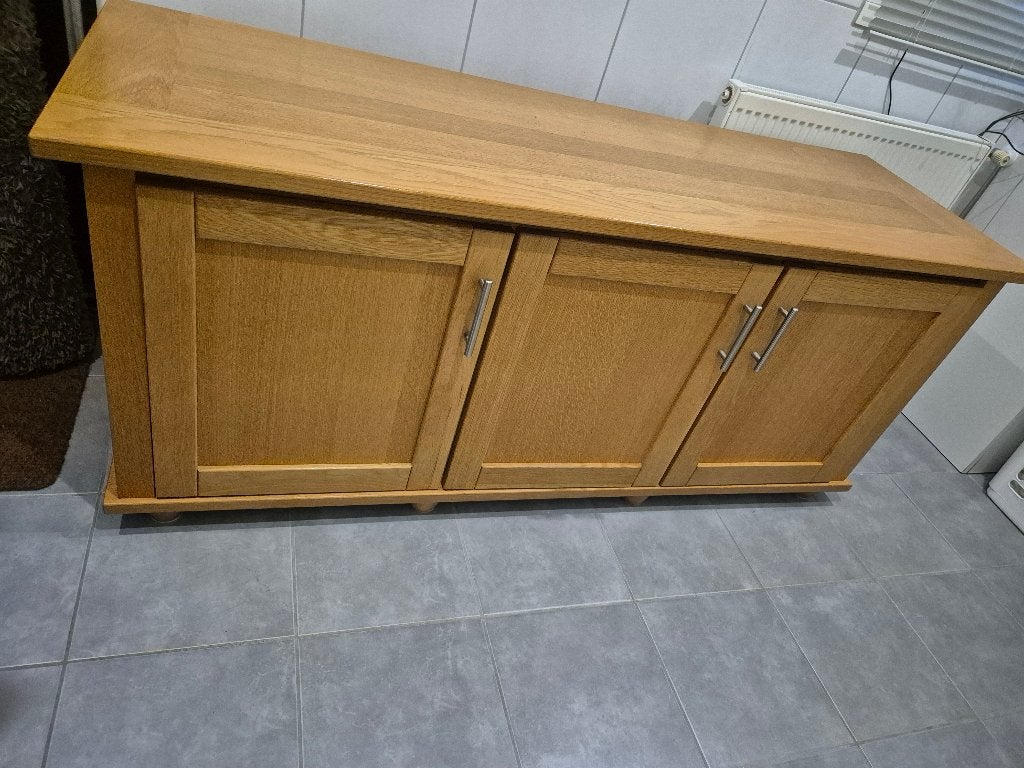 Blank eiken dressoir, Huis en Inrichting, Kasten | Dressoirs, Ophalen, 150 tot 200 cm, Eikenhout, In dezelfde stijl als de kast. zie fotos