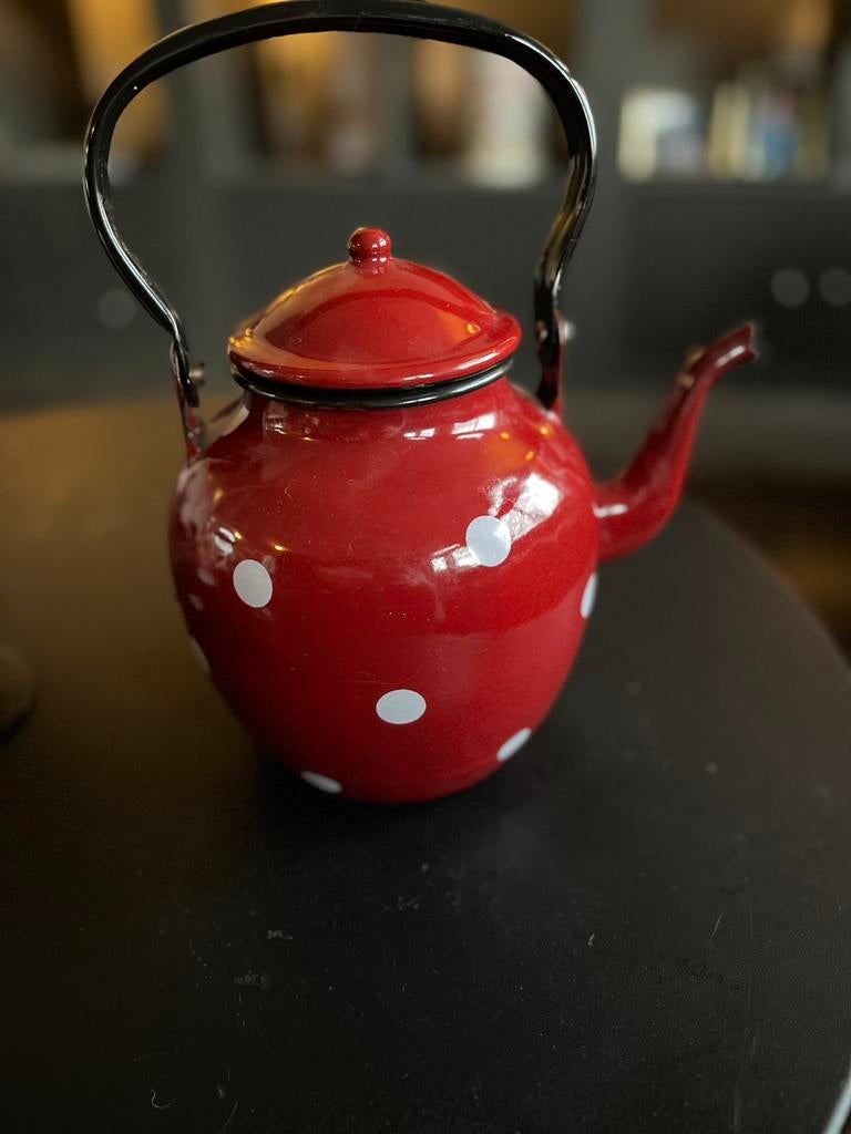 Emaille theekan rood met witte stippen, Antiek en Kunst, Antiek | Emaille, Ophalen of Verzenden