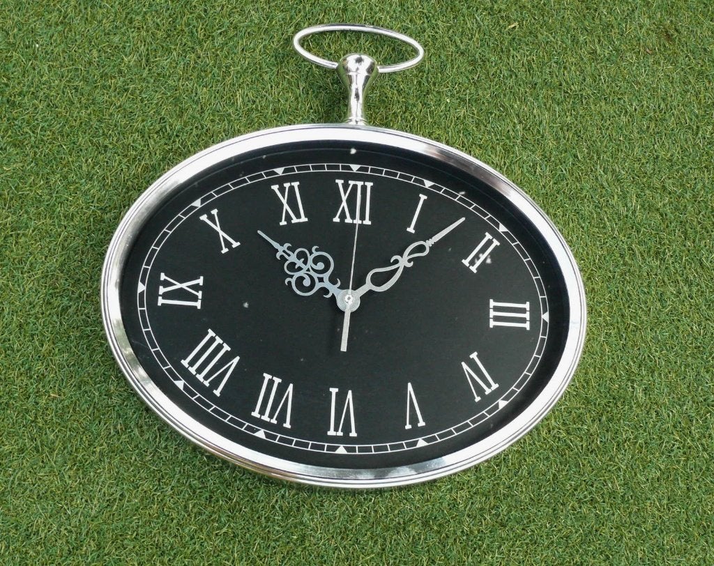 chrome zwarte Klok als nieuw 40 X 30 cm, Ophalen of Verzenden, Zo goed als nieuw, Wandklok