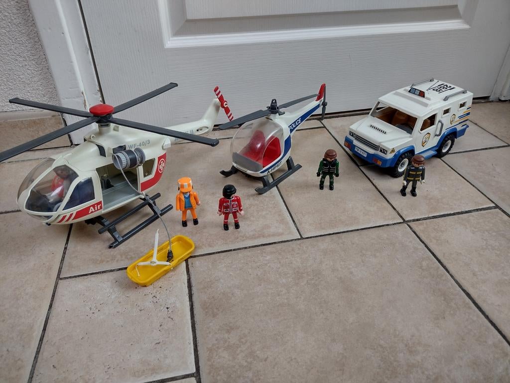 Playmobil rescue en politie helikopter met swatwagen, Ophalen of Verzenden