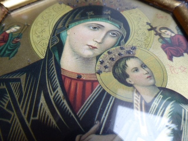 Mooi lijstje met religieuze afbeelding., Antiek en Kunst, Antiek | Religie, Ophalen of Verzenden