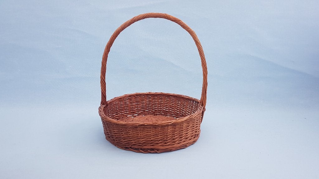 Grote rieten / rotan mand / paasmand met hengsel, Huis en Inrichting, Gebruikt, Mand, Rond, Ophalen of Verzenden