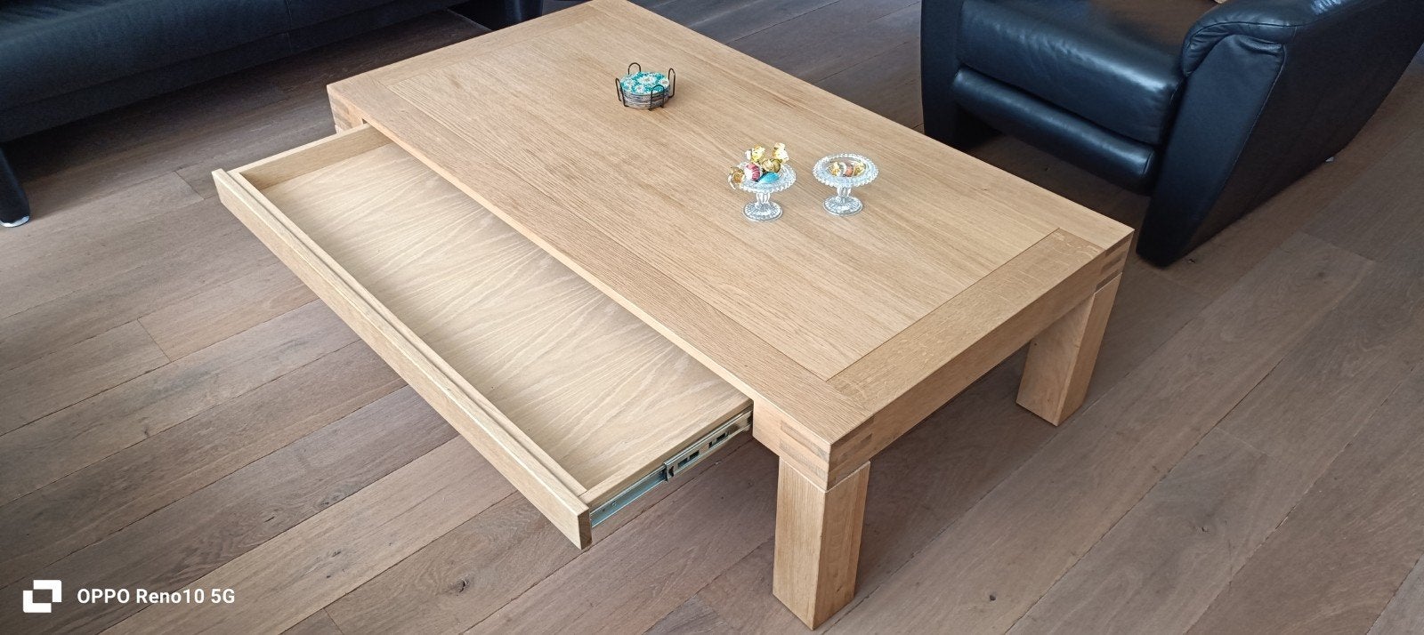 Eiken salon tafel, 100 tot 150 cm, Minder dan 50 cm, Rechthoekig, 50 tot 100 cm