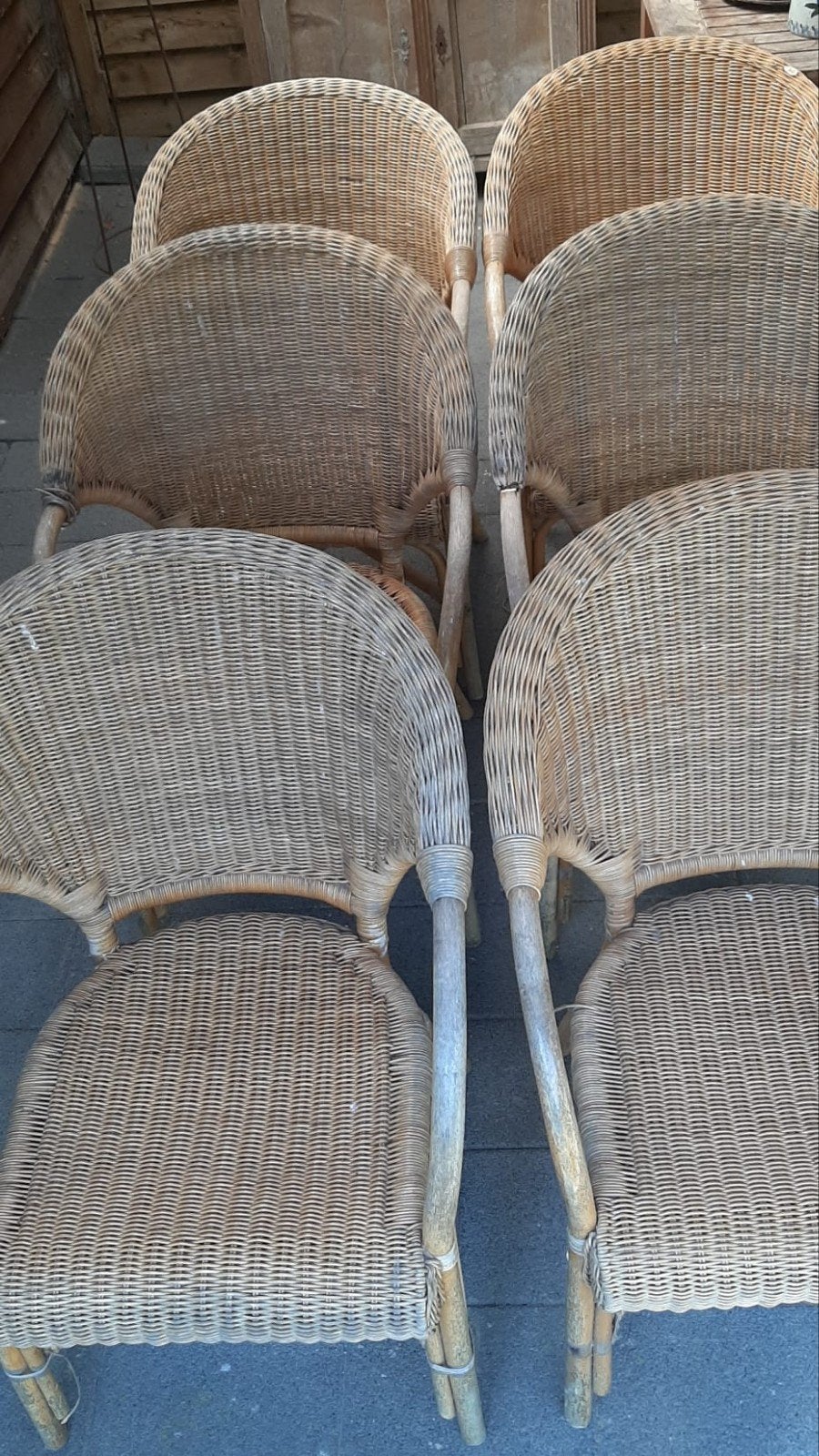 Gratis 6 rotan tuinstoelen, Ophalen, Gebruikt, Rotan