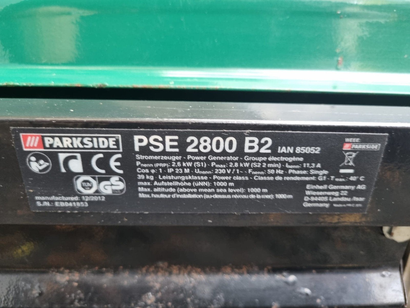 Parkside PSE 2800 B2 Stroomgenerator, Ophalen, Gebruikt, Minder dan 5 kVA, Benzine