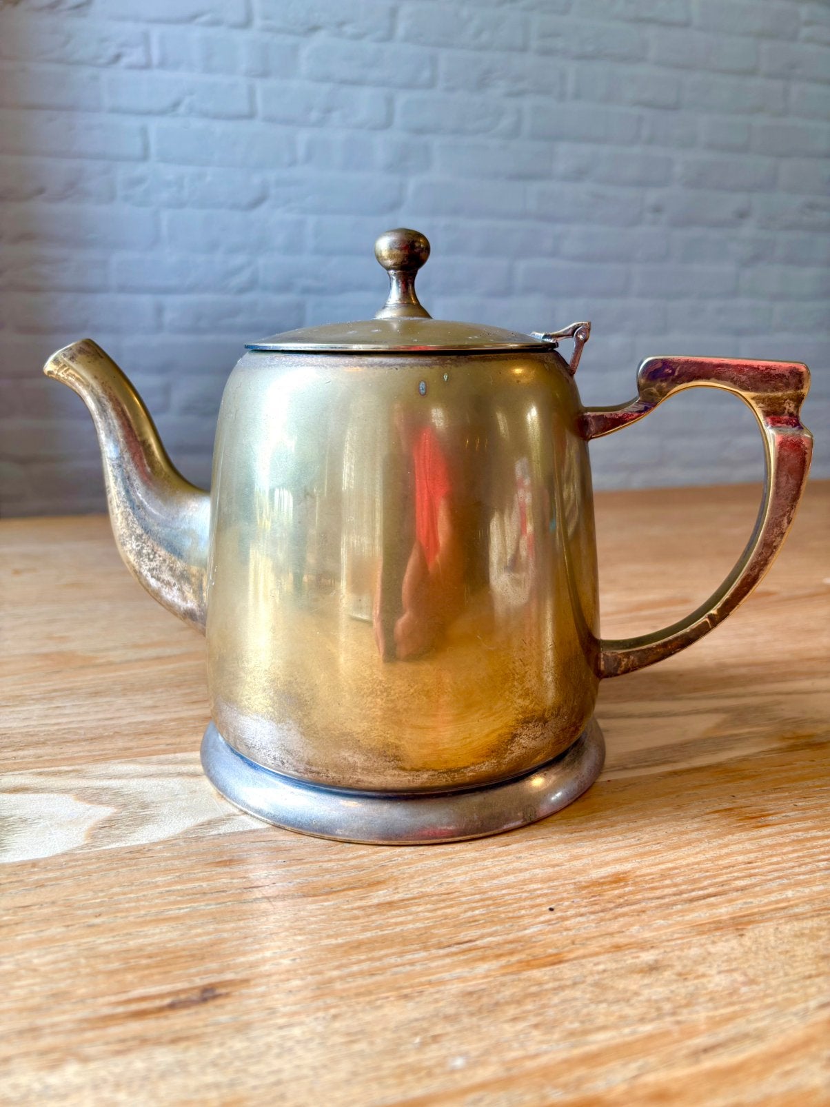 Vintage Franse art-deco messing/koper theepot, 1940, Ophalen of Verzenden