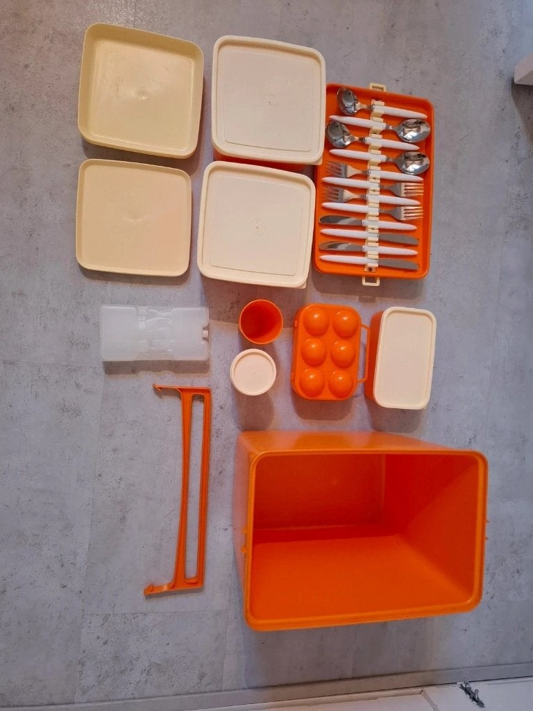 Vintage Curver Picnic Set Orange 1970s Cooler Box, Ophalen of Verzenden, Gebruikt, Koelbox, Koelelement