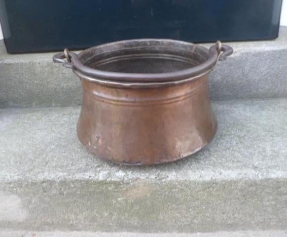 Zware koperen ketel bak houtbak heksenketel 30 cm. bloempot, Ophalen of Verzenden, Koper