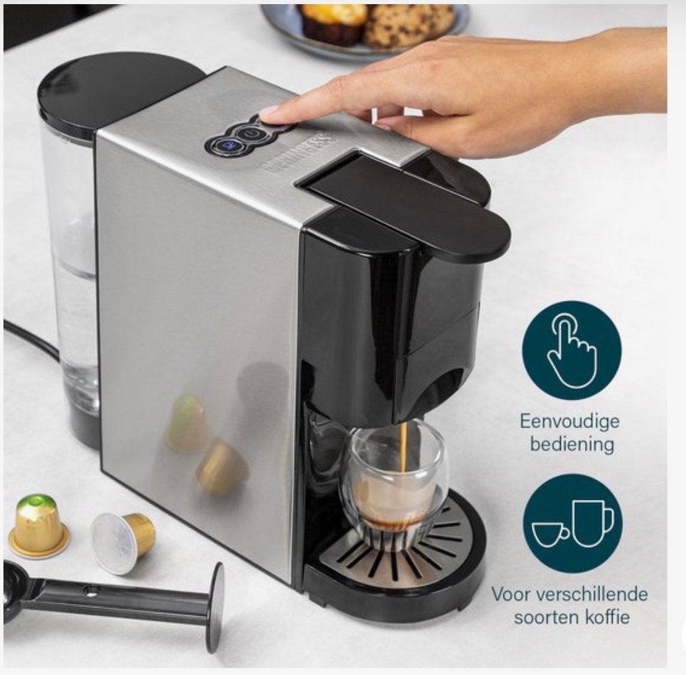 Princess Multi Capsule Koffiemachine 4-in-1, Ophalen, Afneembaar waterreservoir, Gemalen koffie, 2 tot 4 kopjes