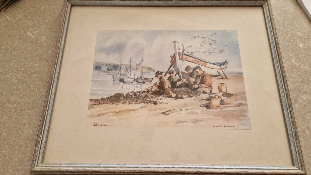 aquarel ? gesigneerd algarve portugal in lijst, Ophalen of Verzenden