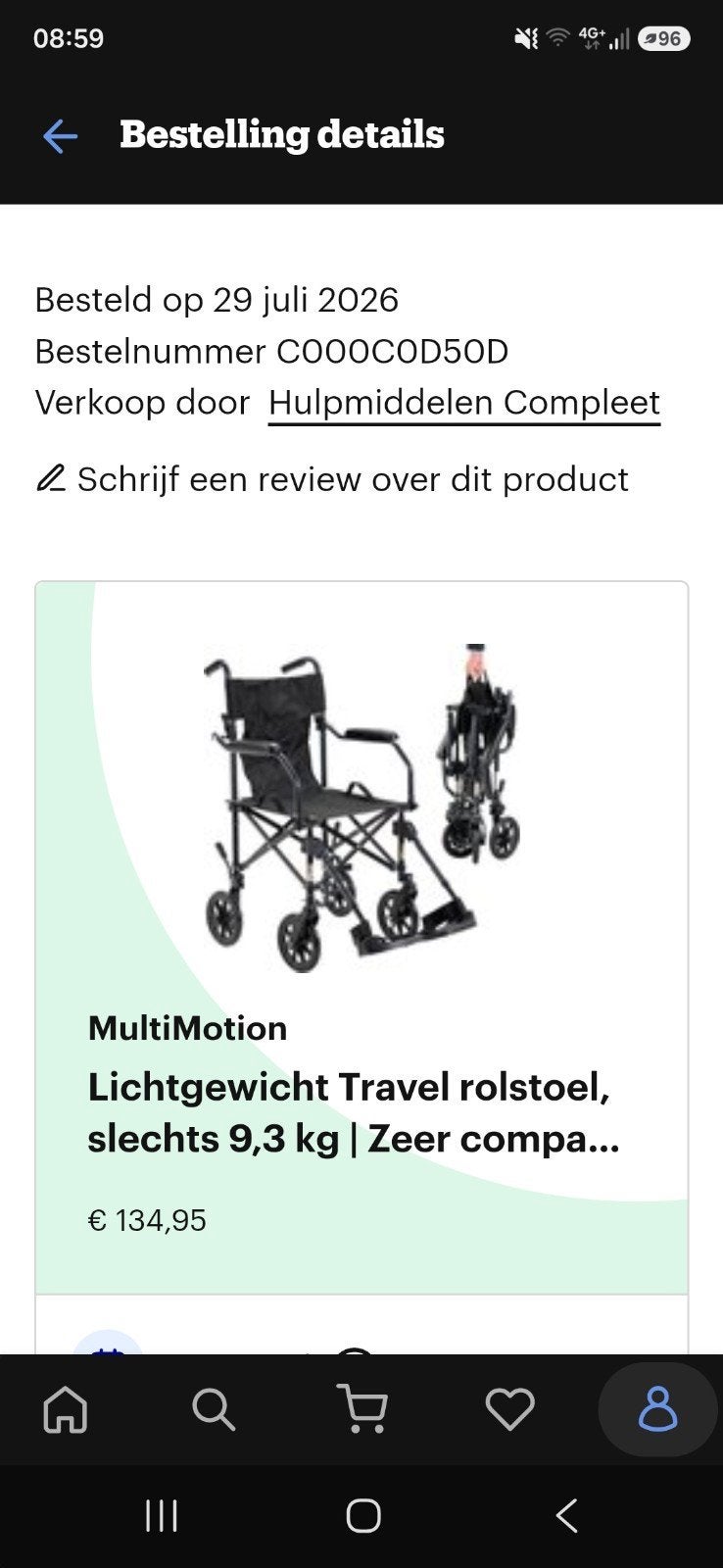 lichtgewicht opvouwbare rolstoel, Diversen, Ophalen, Inklapbaar, Zo goed als nieuw, Duwrolstoel