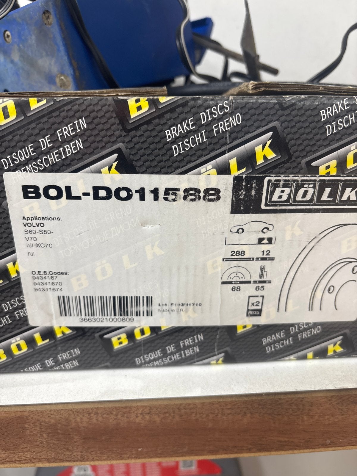 Bolk Remschijven voor Volvo S60, S80, V70, XC70 (BOL-D011588, Ophalen, Nieuw, Volvo
