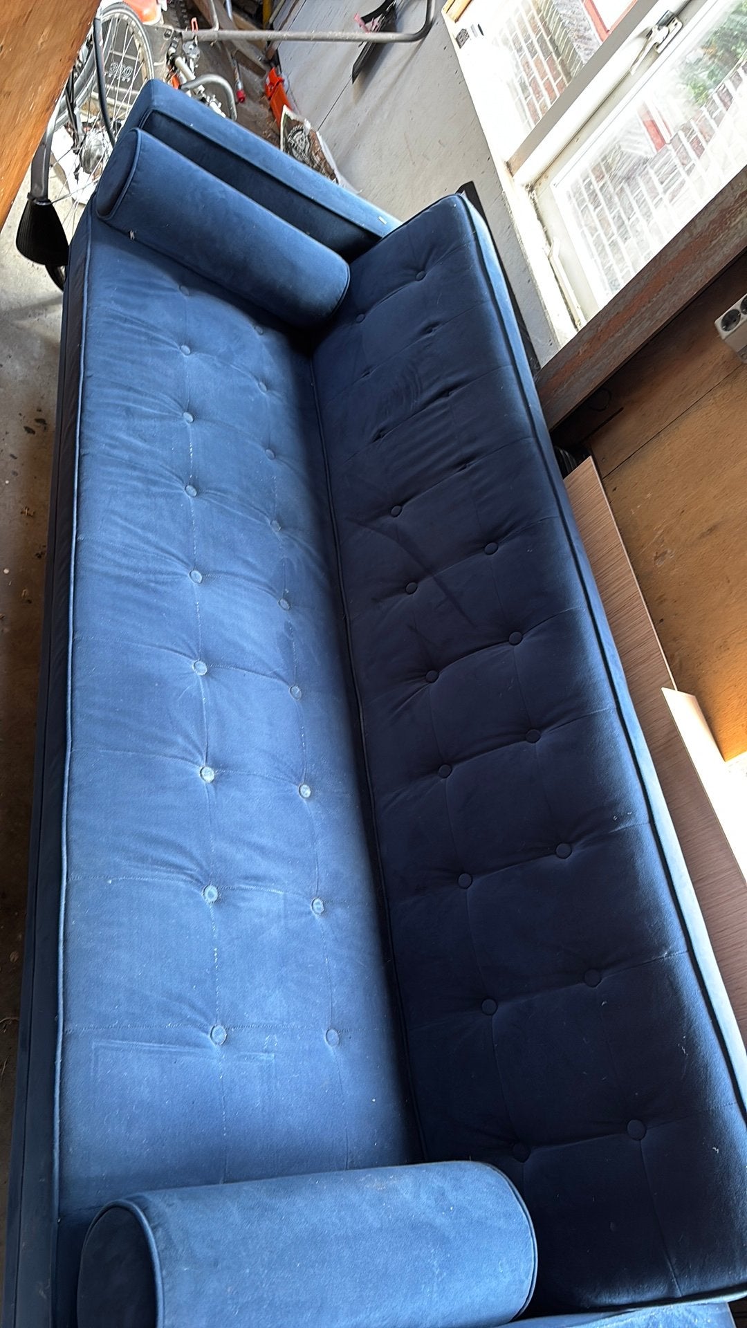 Blauwe velours bank, Ophalen, Gebruikt, Velours, 75 tot 100 cm