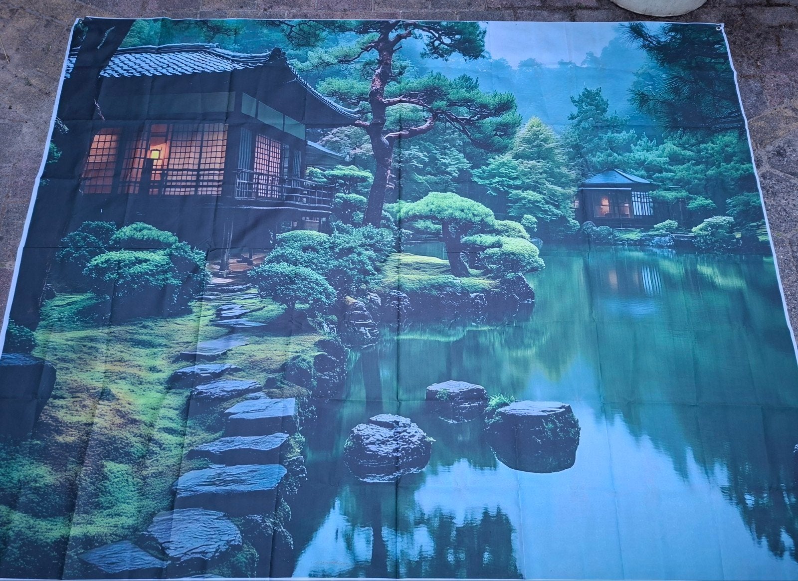 Wandkleed Japanse Tuin met Vijver en Huis, Ophalen, Nieuw