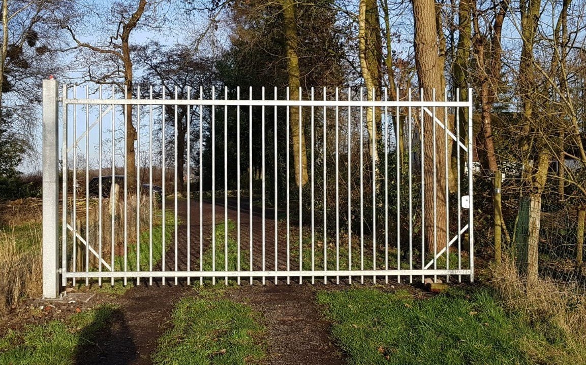 Gegalvaniseerd hekwerk poort, Ophalen, Met poort, Gebruikt, Spijlenhekwerk