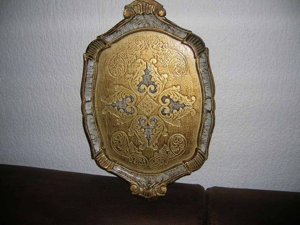 vintage florentijns dienblad goudkleurig / wit 44 x 29 cm., Ophalen of Verzenden